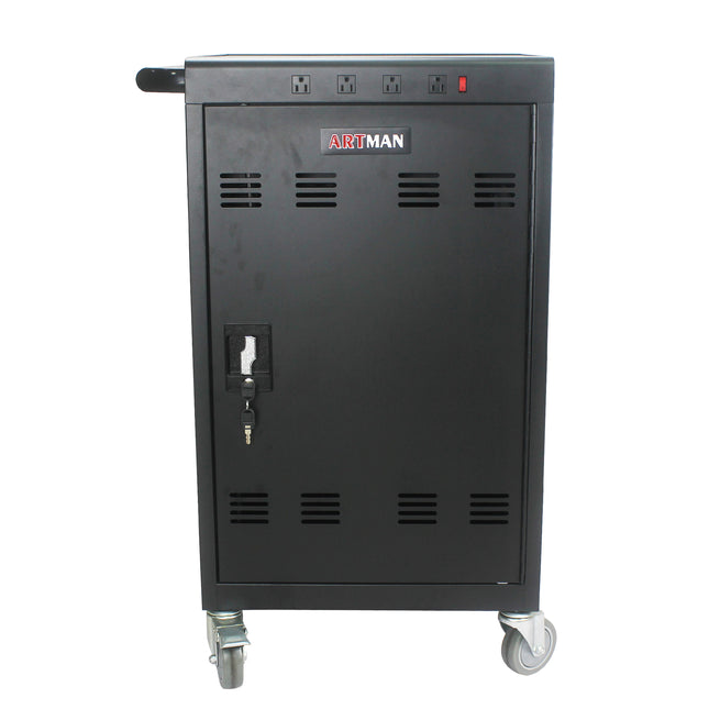 Mobile Charging Cart for Tablets Laptops 35-Device Capacity Matt Black Metal