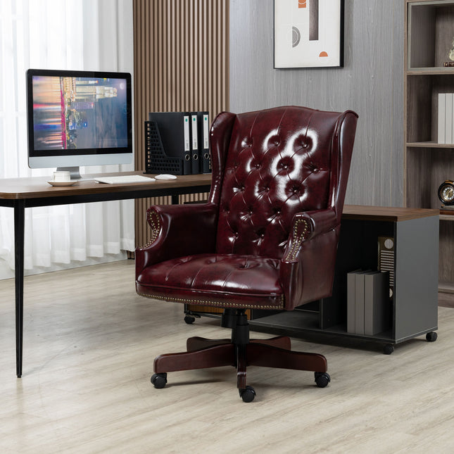 Executive Office Chair  Comfortable Desk Chair - Ergonomic Design - Thick Padded Seat and Backrest - PU Leather Desk Chair with Smooth Glide Caster Wheels, 1 Pack Burgundy