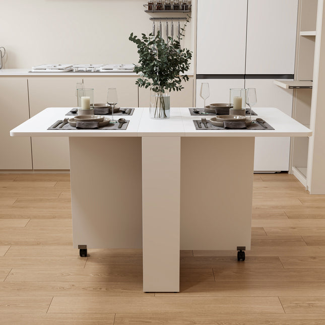 Fully unfolded 51.18 inches white foldable table, suitable for small family table or display table convenient, home simple long table, simple and lightweight