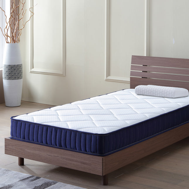 Twin Mattress 6 Inch, Twin Size Mattresses Hybrid Innerspring Mattress in a Box, Twin Foam Spring Mattress with Motion Isolation & Pressure Relief for Twin Bed Frames, Medium Soft, White+Blue