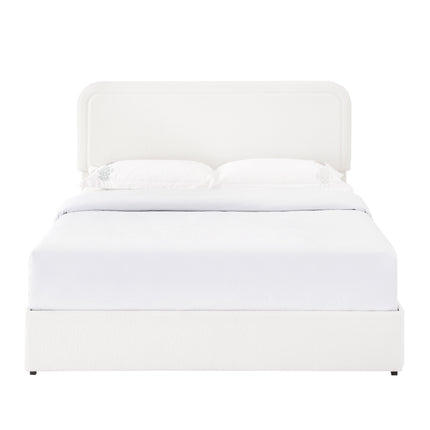 Liv Queen Size Ivory Boucle Upholstered Platform Bed with 4-Drawer Storage and Adjustable Tufted Headboard