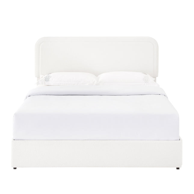 Liv Queen Size Ivory Boucle Upholstered Platform Bed with 4-Drawer Storage and Adjustable Tufted Headboard