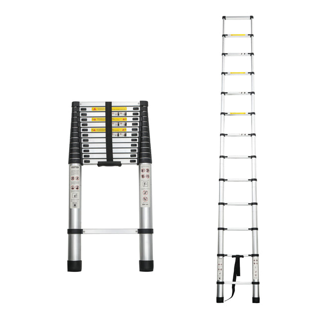 Telescoping Ladder 12.5FT, Telescopic Extension Ladder, Aluminum Alloy Folding Ladder Portable Multi-Purpose for Indoor Outdoor Work, Heavy Duty 300 lbs Load