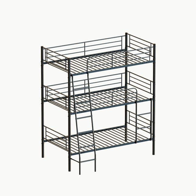Twin Size Black Metal Triple Bunk Bed for Bedroom and Dormitory, Convertible into Three Separate Beds