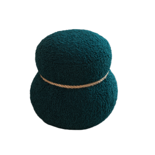 WKJ1Y Dark Green Snowman Stool with Lamb Wool Cushion and Solid Wood Frame, 14.56-Inch Seat Width