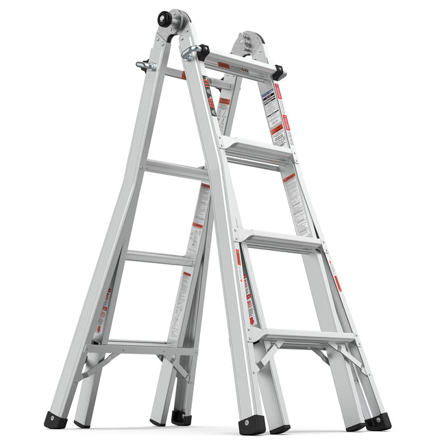 Multi-Position Foldable Aluminum Ladder, A-Frame and Straight Ladder, Grey, 17ft, 250lbs Capacity