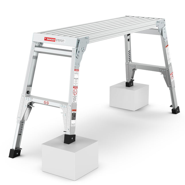 Portable Aluminum Work Platform Step Stool with Telescopic Feet and Adjustable Height, 40' Width