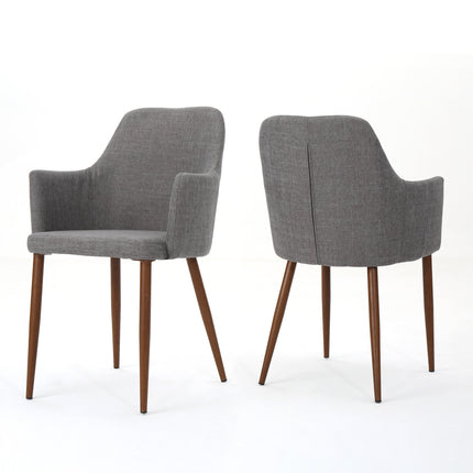 Elegant Dining Chair with Contoured Support in Light Grey Fabric and Wood Finish Metal Frame