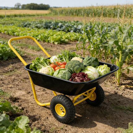 Two-wheeled barrow, garden cart, 10-inch pneumatic wheels(Yellow + Black)