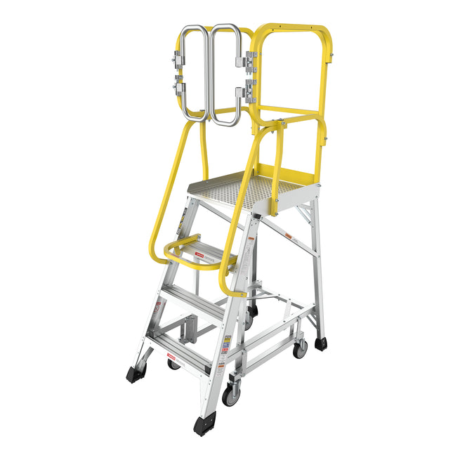 Heavy-Duty Aluminum 4 Step Rolling Platform Ladder with 375lbs Capacity and Safety Features